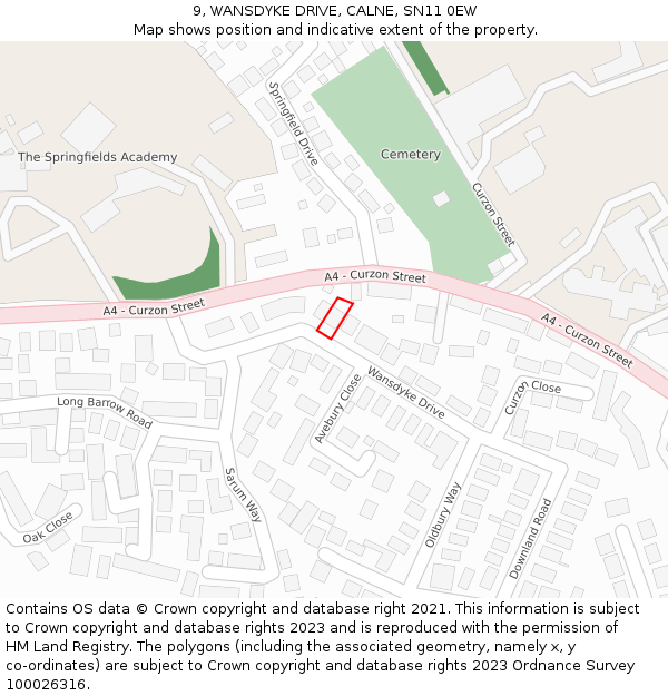 9, WANSDYKE DRIVE, CALNE, SN11 0EW: Location map and indicative extent of plot