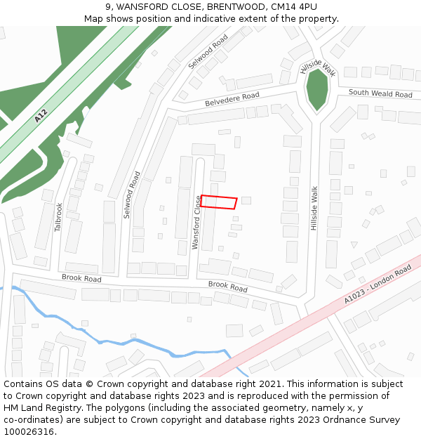 9, WANSFORD CLOSE, BRENTWOOD, CM14 4PU: Location map and indicative extent of plot