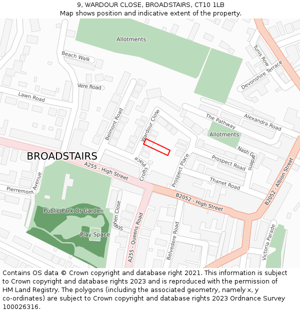 9, WARDOUR CLOSE, BROADSTAIRS, CT10 1LB: Location map and indicative extent of plot