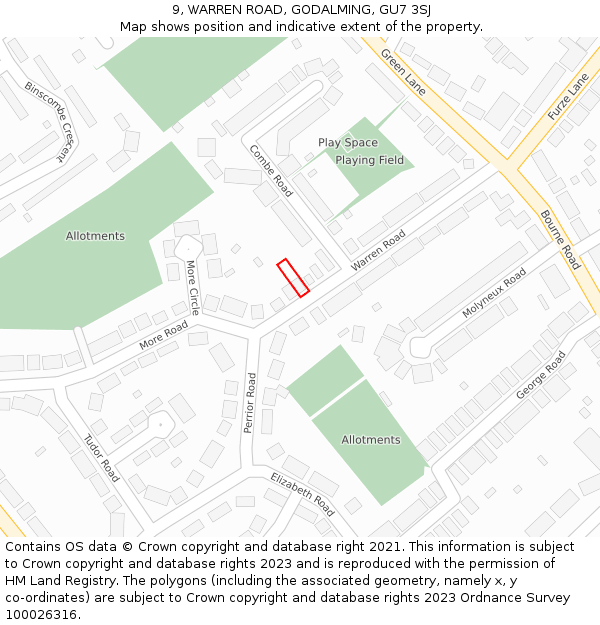 9, WARREN ROAD, GODALMING, GU7 3SJ: Location map and indicative extent of plot