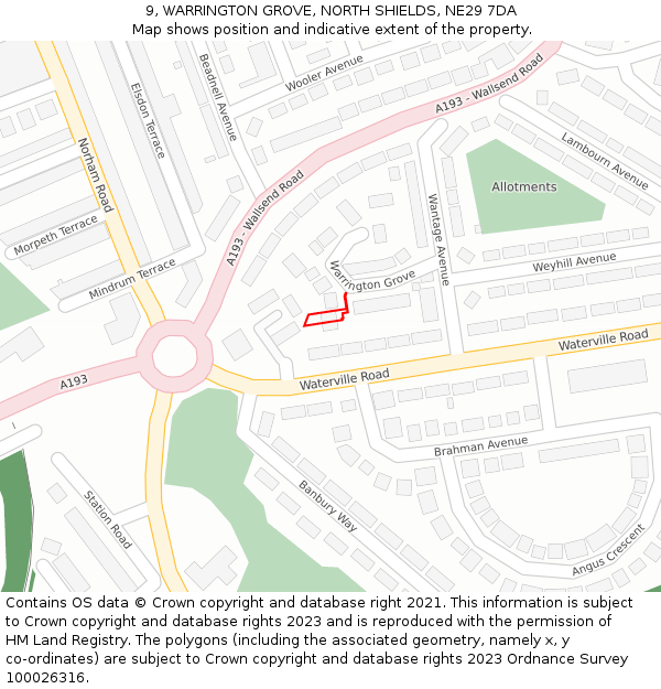 9, WARRINGTON GROVE, NORTH SHIELDS, NE29 7DA: Location map and indicative extent of plot