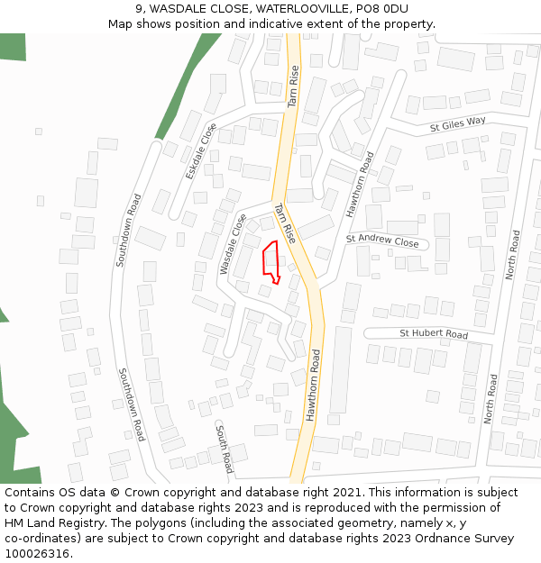 9, WASDALE CLOSE, WATERLOOVILLE, PO8 0DU: Location map and indicative extent of plot