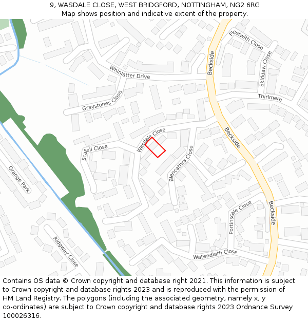 9, WASDALE CLOSE, WEST BRIDGFORD, NOTTINGHAM, NG2 6RG: Location map and indicative extent of plot