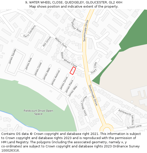 9, WATER WHEEL CLOSE, QUEDGELEY, GLOUCESTER, GL2 4XH: Location map and indicative extent of plot