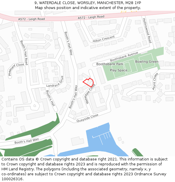 9, WATERDALE CLOSE, WORSLEY, MANCHESTER, M28 1YP: Location map and indicative extent of plot