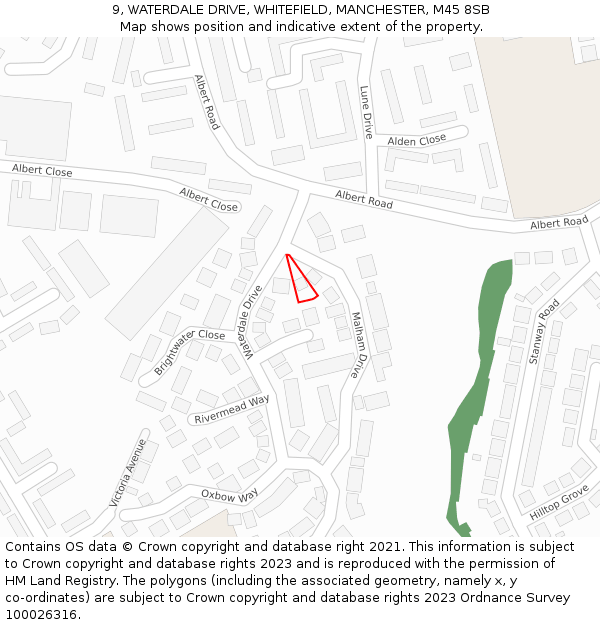 9, WATERDALE DRIVE, WHITEFIELD, MANCHESTER, M45 8SB: Location map and indicative extent of plot