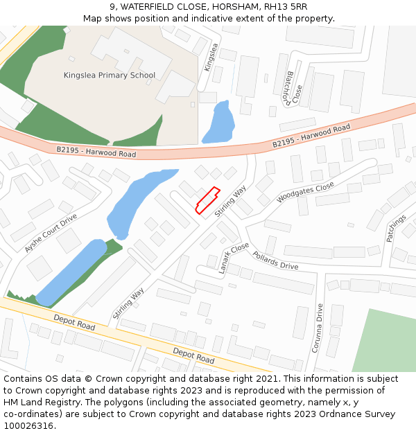 9, WATERFIELD CLOSE, HORSHAM, RH13 5RR: Location map and indicative extent of plot