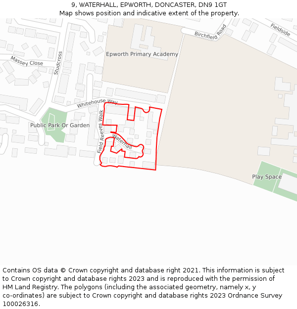 9, WATERHALL, EPWORTH, DONCASTER, DN9 1GT: Location map and indicative extent of plot