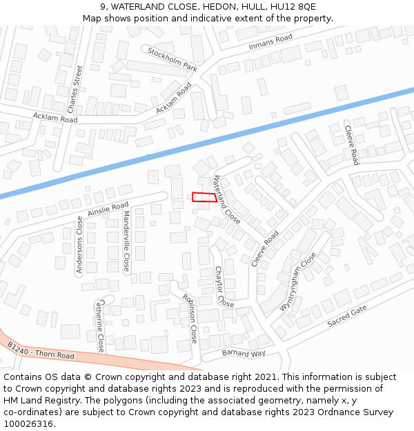 9, WATERLAND CLOSE, HEDON, HULL, HU12 8QE: Location map and indicative extent of plot