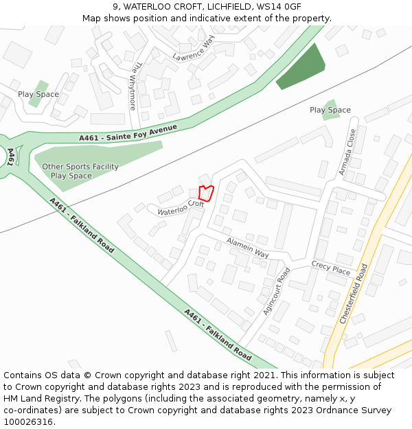 9, WATERLOO CROFT, LICHFIELD, WS14 0GF: Location map and indicative extent of plot