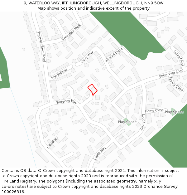 9, WATERLOO WAY, IRTHLINGBOROUGH, WELLINGBOROUGH, NN9 5QW: Location map and indicative extent of plot