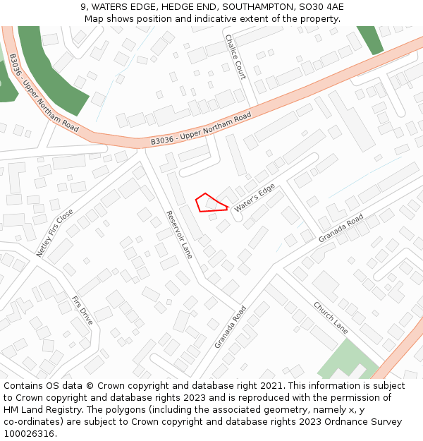 9, WATERS EDGE, HEDGE END, SOUTHAMPTON, SO30 4AE: Location map and indicative extent of plot