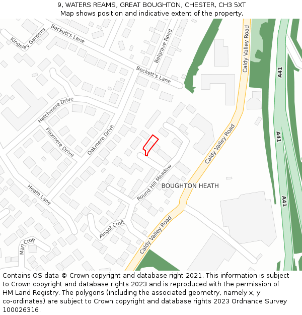 9, WATERS REAMS, GREAT BOUGHTON, CHESTER, CH3 5XT: Location map and indicative extent of plot