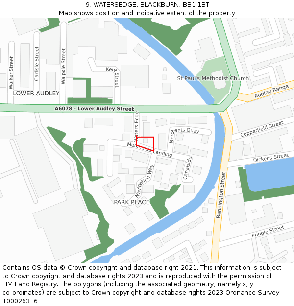 9, WATERSEDGE, BLACKBURN, BB1 1BT: Location map and indicative extent of plot