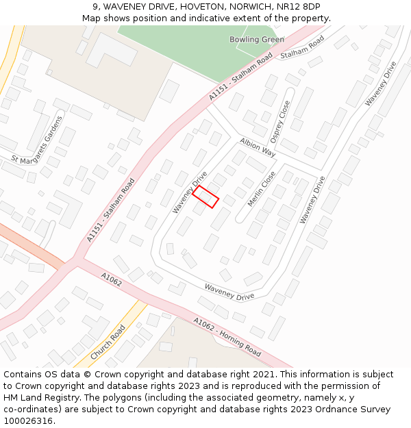 9, WAVENEY DRIVE, HOVETON, NORWICH, NR12 8DP: Location map and indicative extent of plot