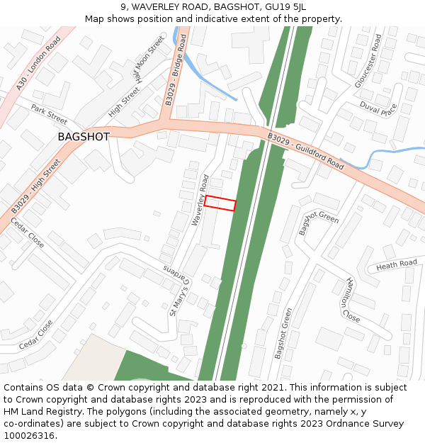 9, WAVERLEY ROAD, BAGSHOT, GU19 5JL: Location map and indicative extent of plot