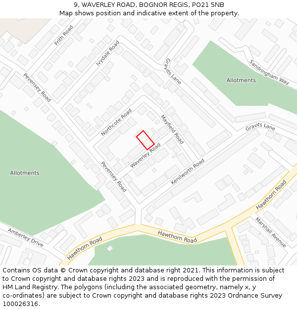 9, WAVERLEY ROAD, BOGNOR REGIS, PO21 5NB: Location map and indicative extent of plot