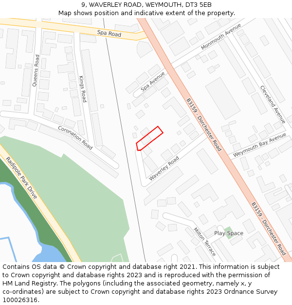 9, WAVERLEY ROAD, WEYMOUTH, DT3 5EB: Location map and indicative extent of plot