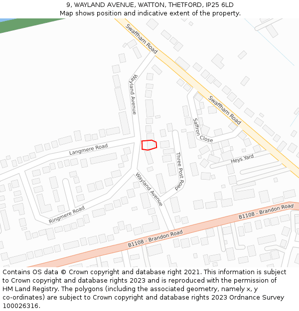 9, WAYLAND AVENUE, WATTON, THETFORD, IP25 6LD: Location map and indicative extent of plot