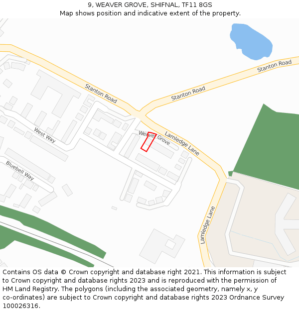 9, WEAVER GROVE, SHIFNAL, TF11 8GS: Location map and indicative extent of plot