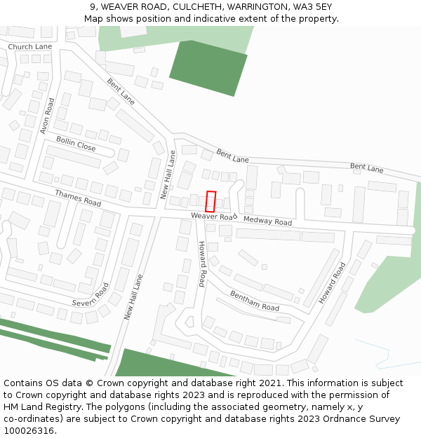 9, WEAVER ROAD, CULCHETH, WARRINGTON, WA3 5EY: Location map and indicative extent of plot
