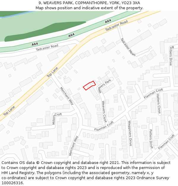 9, WEAVERS PARK, COPMANTHORPE, YORK, YO23 3XA: Location map and indicative extent of plot