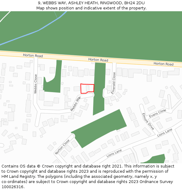 9, WEBBS WAY, ASHLEY HEATH, RINGWOOD, BH24 2DU: Location map and indicative extent of plot