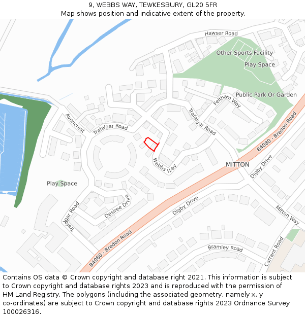 9, WEBBS WAY, TEWKESBURY, GL20 5FR: Location map and indicative extent of plot