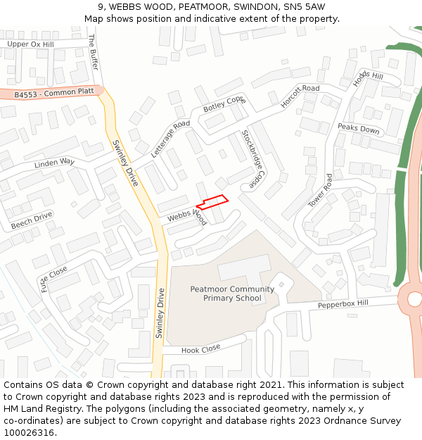 9, WEBBS WOOD, PEATMOOR, SWINDON, SN5 5AW: Location map and indicative extent of plot