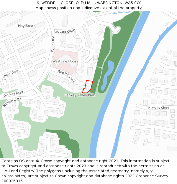 9, WEDDELL CLOSE, OLD HALL, WARRINGTON, WA5 9YY: Location map and indicative extent of plot