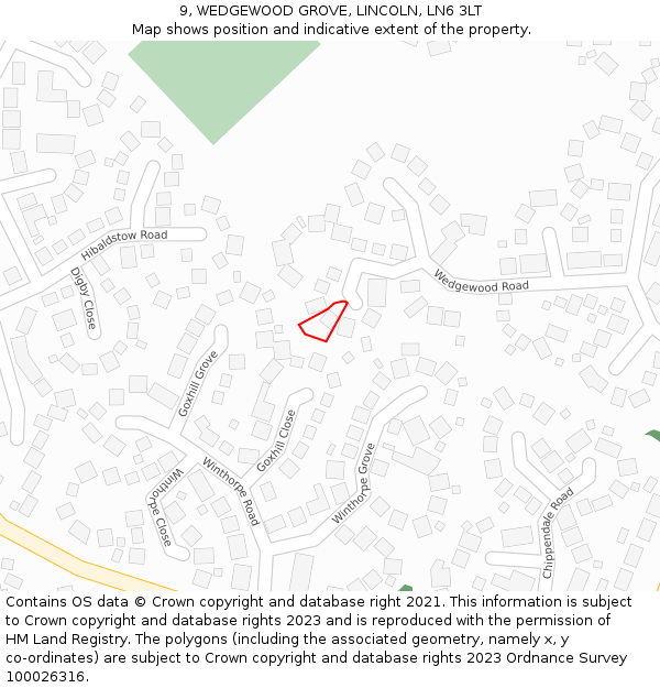 9, WEDGEWOOD GROVE, LINCOLN, LN6 3LT: Location map and indicative extent of plot
