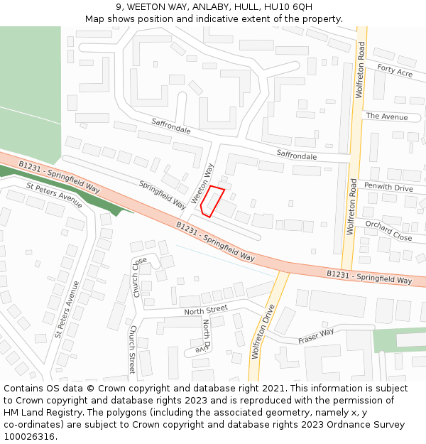 9, WEETON WAY, ANLABY, HULL, HU10 6QH: Location map and indicative extent of plot