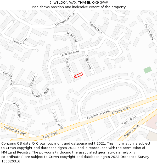 9, WELDON WAY, THAME, OX9 3WW: Location map and indicative extent of plot