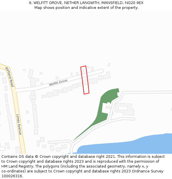 9, WELFITT GROVE, NETHER LANGWITH, MANSFIELD, NG20 9EX: Location map and indicative extent of plot