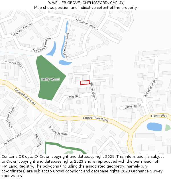 9, WELLER GROVE, CHELMSFORD, CM1 4YJ: Location map and indicative extent of plot