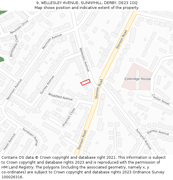 9, WELLESLEY AVENUE, SUNNYHILL, DERBY, DE23 1GQ: Location map and indicative extent of plot