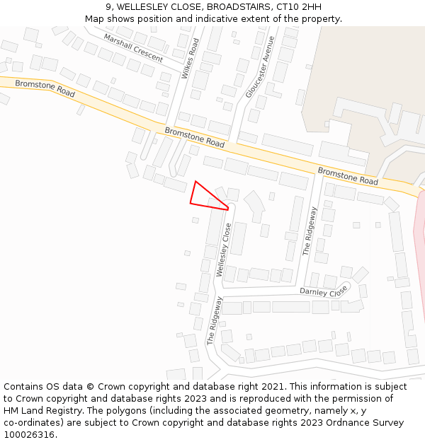 9, WELLESLEY CLOSE, BROADSTAIRS, CT10 2HH: Location map and indicative extent of plot