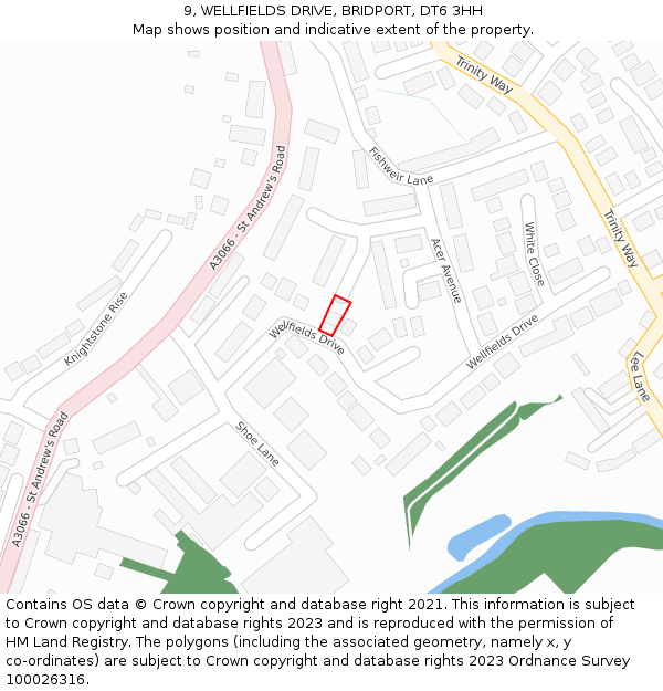 9, WELLFIELDS DRIVE, BRIDPORT, DT6 3HH: Location map and indicative extent of plot