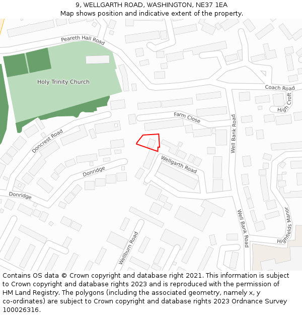 9, WELLGARTH ROAD, WASHINGTON, NE37 1EA: Location map and indicative extent of plot