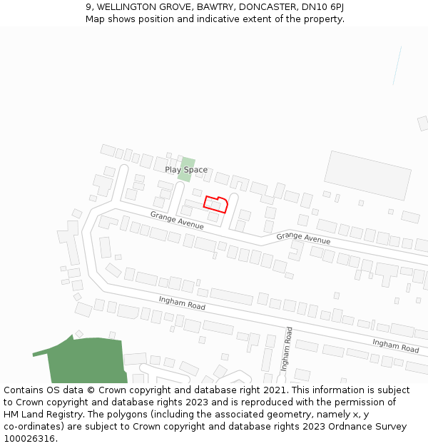 9, WELLINGTON GROVE, BAWTRY, DONCASTER, DN10 6PJ: Location map and indicative extent of plot