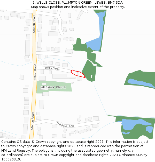 9, WELLS CLOSE, PLUMPTON GREEN, LEWES, BN7 3DA: Location map and indicative extent of plot