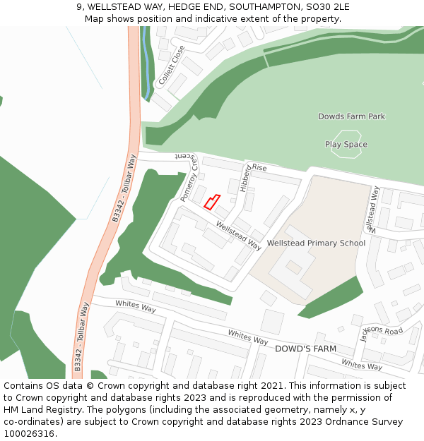 9, WELLSTEAD WAY, HEDGE END, SOUTHAMPTON, SO30 2LE: Location map and indicative extent of plot