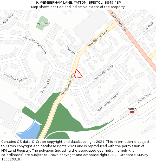 9, WEMBERHAM LANE, YATTON, BRISTOL, BS49 4BP: Location map and indicative extent of plot