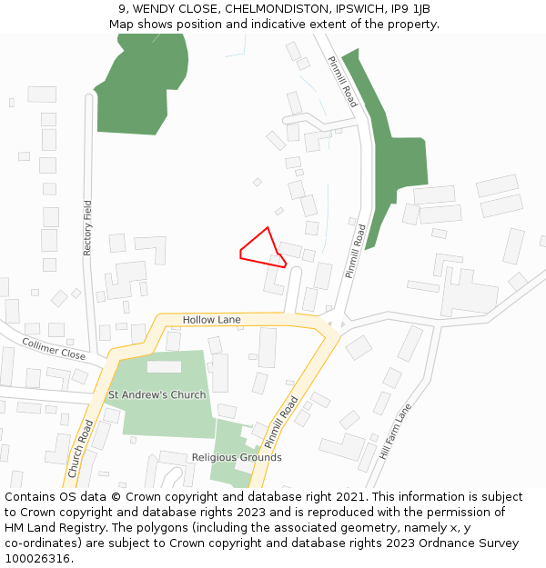 9, WENDY CLOSE, CHELMONDISTON, IPSWICH, IP9 1JB: Location map and indicative extent of plot
