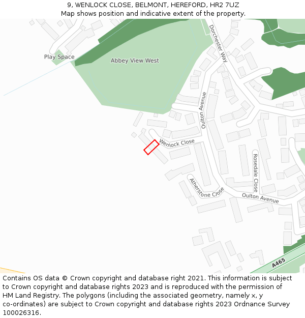 9, WENLOCK CLOSE, BELMONT, HEREFORD, HR2 7UZ: Location map and indicative extent of plot