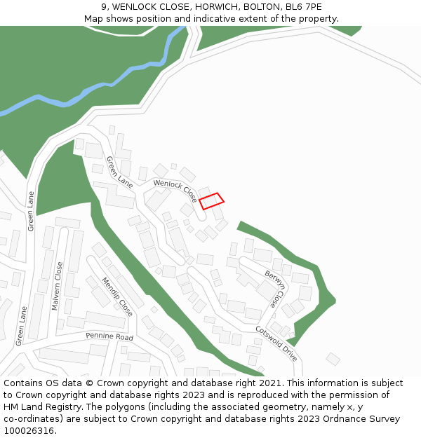 9, WENLOCK CLOSE, HORWICH, BOLTON, BL6 7PE: Location map and indicative extent of plot