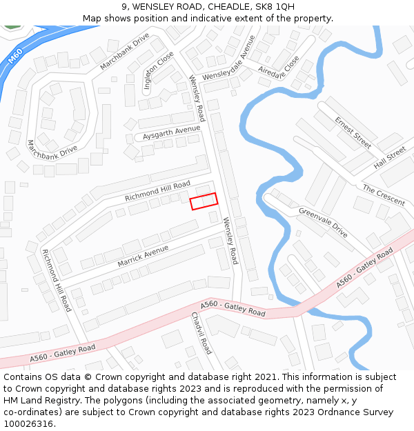 9, WENSLEY ROAD, CHEADLE, SK8 1QH: Location map and indicative extent of plot