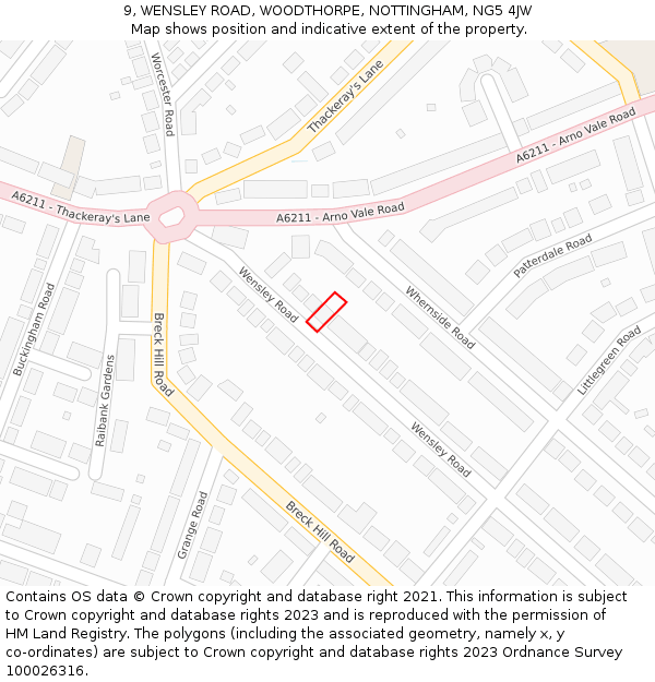 9, WENSLEY ROAD, WOODTHORPE, NOTTINGHAM, NG5 4JW: Location map and indicative extent of plot