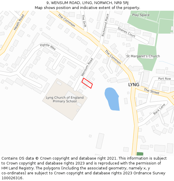 9, WENSUM ROAD, LYNG, NORWICH, NR9 5RJ: Location map and indicative extent of plot