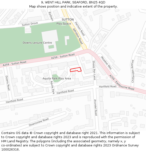 9, WENT HILL PARK, SEAFORD, BN25 4QD: Location map and indicative extent of plot